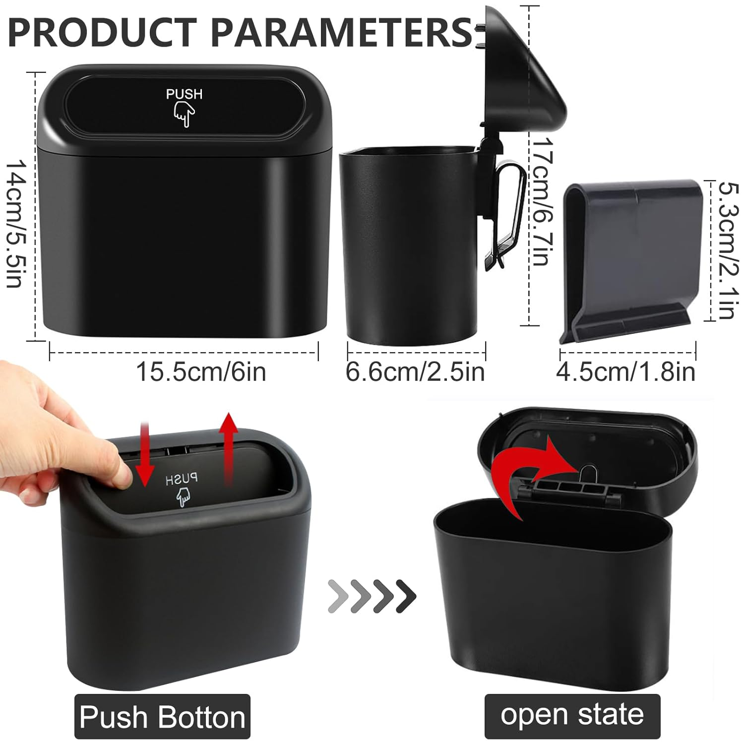 Car Trash Can Bin with Lid & 210PCS Trash Bags, 2Pack Hanging Mini Vehicle Garbage Can Leakproof, Car Dustbin Garbage Organizer Container for Car Home Office image number 3