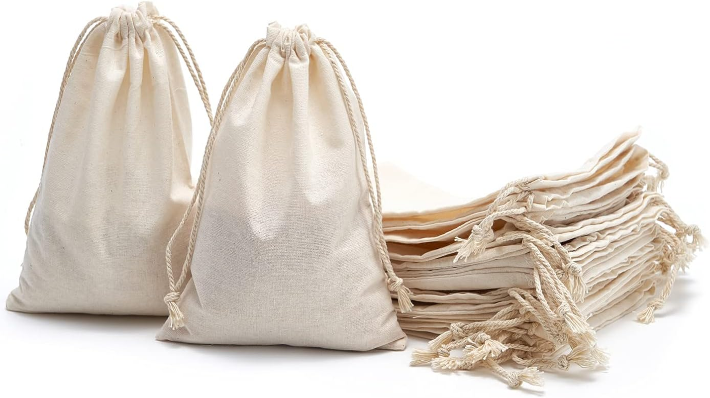 50 Pack 3X3.9 Inches Mini Size Cotton Drawstring Bags Reusable Muslin Sachet Bag for Party Wedding