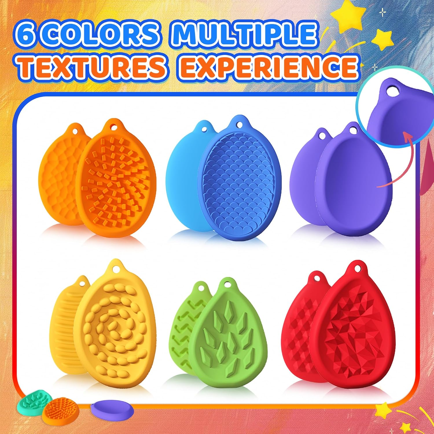 Fidget Toys Worry Stone for Kids 6 Pack Silicone Chewy Nacklace Sensory Stones Toy for Autism ADHD Kids Adults Anxiety Relief Quiet Figette Stress Chew Toys Classroom Prizes Stocking Stuffers Gifts image number 1