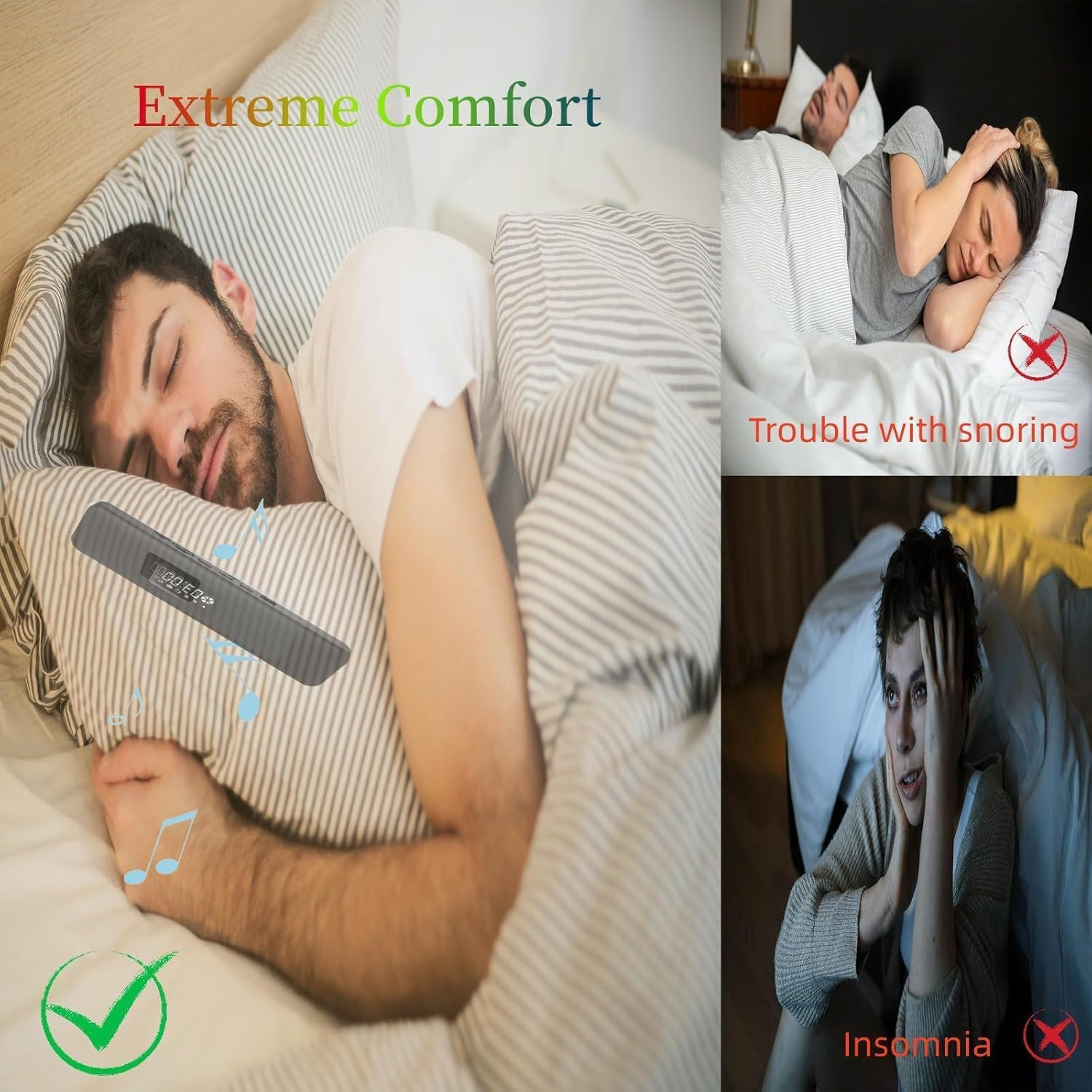 Bluetooth Pillow Speaker for Sleeping, Sleep Bar Pillow Speaker, Deam Pro under Pillow Speaker Insomnia White Noise Machine with Volume Control for Side Sleepers (White) image number 1