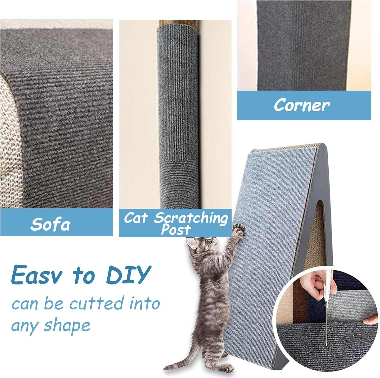 200 X 40 Cm Self-Adhesive Scratching Mat Cat Wall, Trimmable Scratching Board Cats, Cat Scratching Mat, Climbing Cat Scratcher, Scratch Protection Sofa Cat for Protects Carpets Furniture Protection image number 1