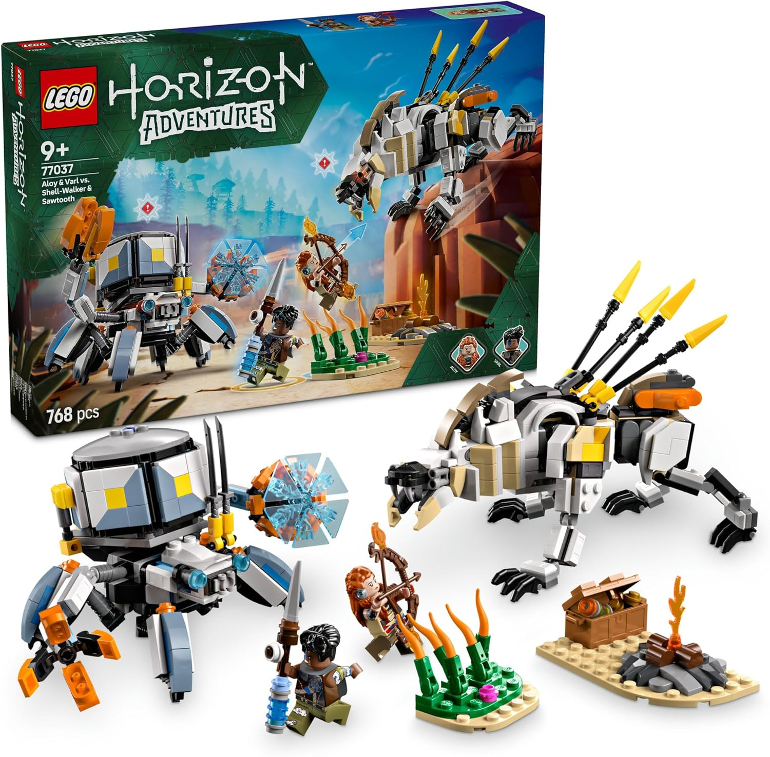 LEGO Horizon Adventures Aloy & Varl Vs. Shell-Walker & Sawtooth Kids Toy for 9+ Year Old Boys & Girls, Gaming Building Set with 2 Robot Action Figures and 2 Minifigures, Desk Toy for Gamers 77037 image number 1