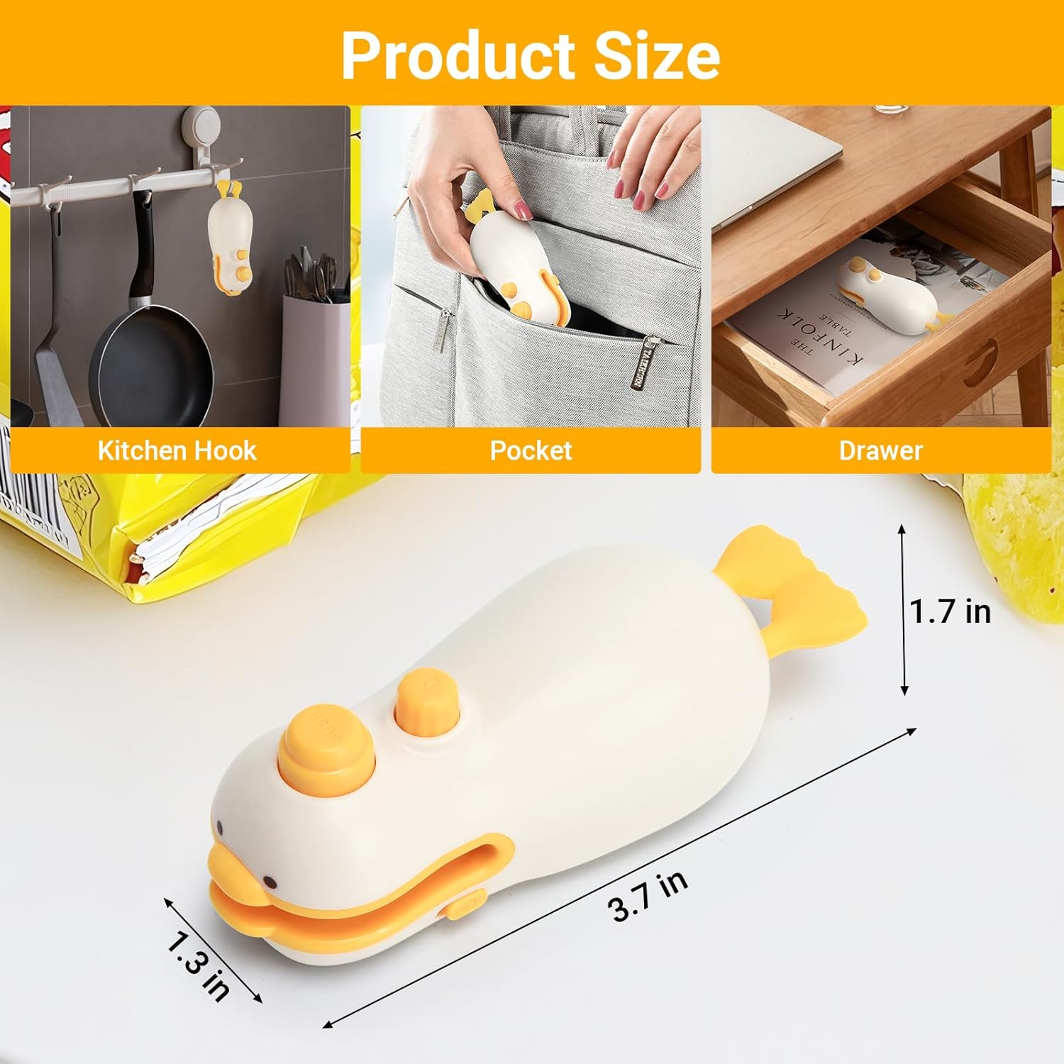 3-IN-1 Mini Bag Sealer, Magnet Heat Sealer with Cutter, Rechargeable USB-C Mini Bag Resealer Machine for Chip Bags Snack Bags Portable Cute Duck Design image number 5