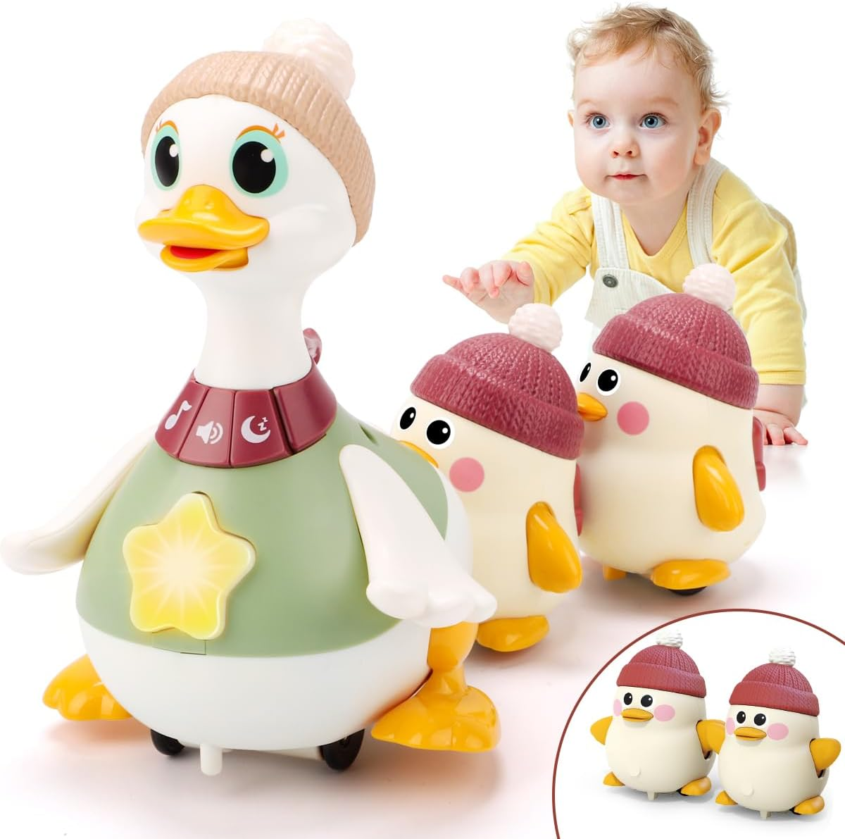 Kaekid Baby Toys 6-12 Months Musical Dancing Duck Toy Set with Music & Lights, Tummy Time Toys, Crawling and Interaction Modes, 1 Year Old Girl Boy Baby Christmas Birthday Gifts image number 3