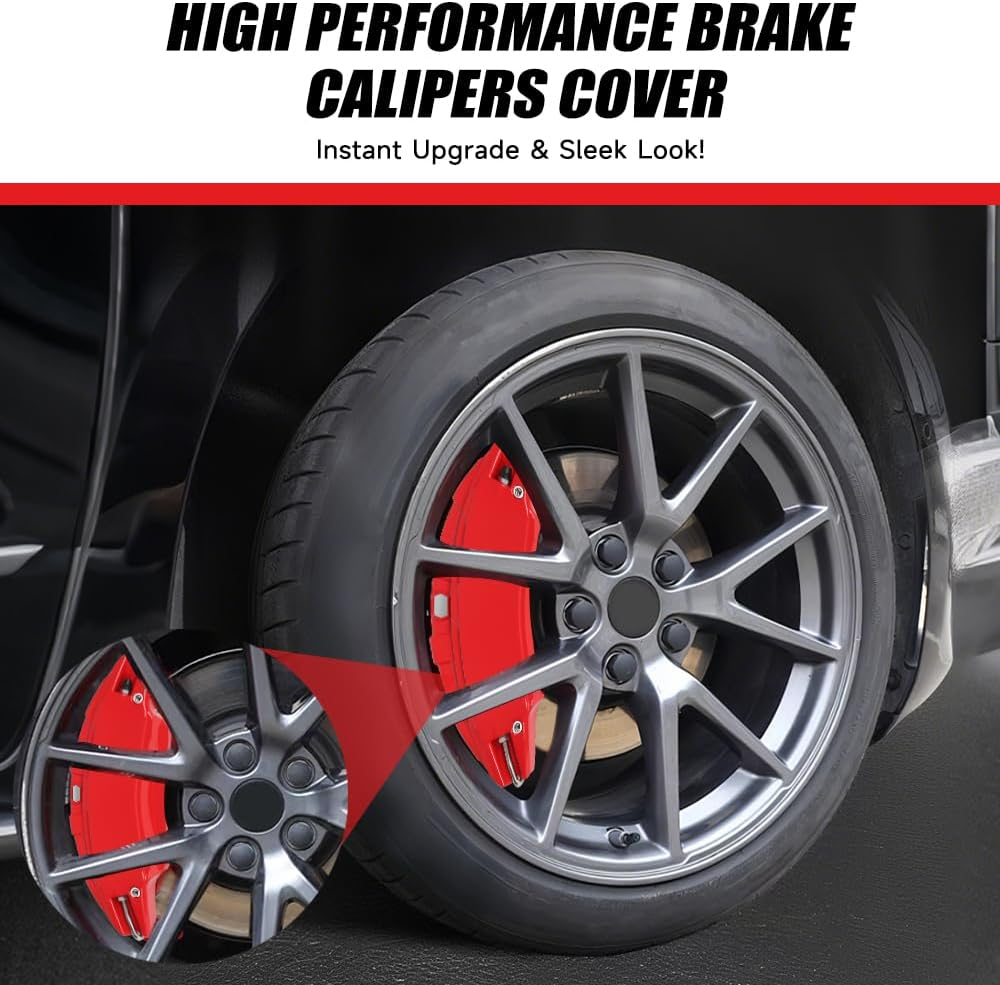 Brake Caliper Covers Compatible with Tesla Model Y Juniper 2025-2026,19 Inch Front and Rear Brake Wheel Hub Brake Caliper Covers 4 Pcs for Model Y Juniper Accessories Red image number 2