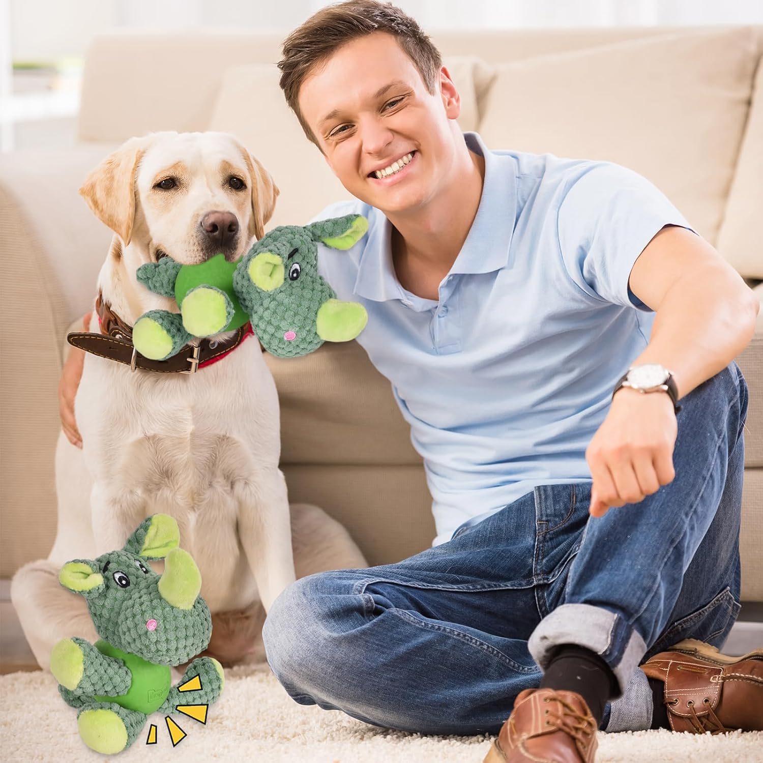 Rhino Dog Toy, Plush Dog Toy, Cute Squeaky Dog Toy with Rubber Ball, Plush Puppy Toy, Stuffed Dog Chew Toy for Puppies, Small and Medium Dogs, Pets image number 4