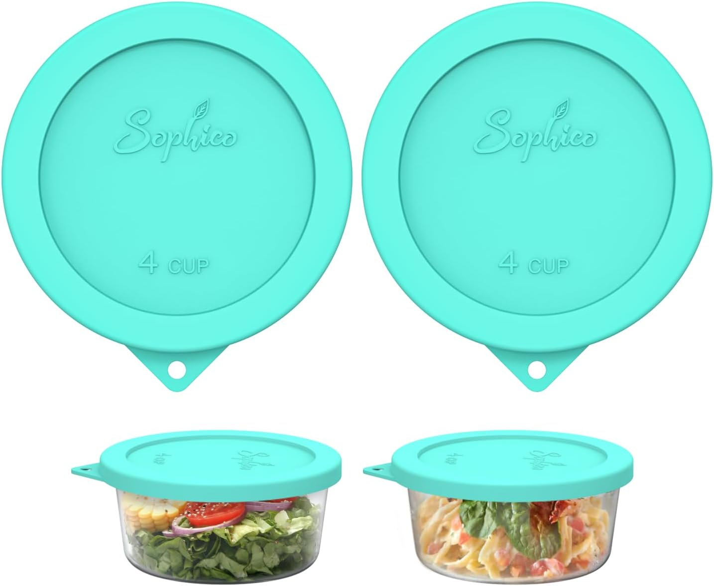Sophico 4 Cup round Silicone Storage Cover Lids Replacement for Anchor Hocking and Pyrex 7201-PC Glass Bowls (Container Not Included) (Navy Blue-Mint) 4 Pack