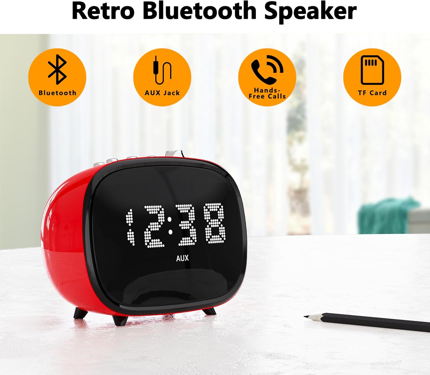 Retro Alarm Clock with Bluetooth, Time Display, Alarm Setting,Tf Card Slot, AUX Jack, Hands-Free Calling, Vintage Decor for for Home/Outdoor Itoma 138 image number 3