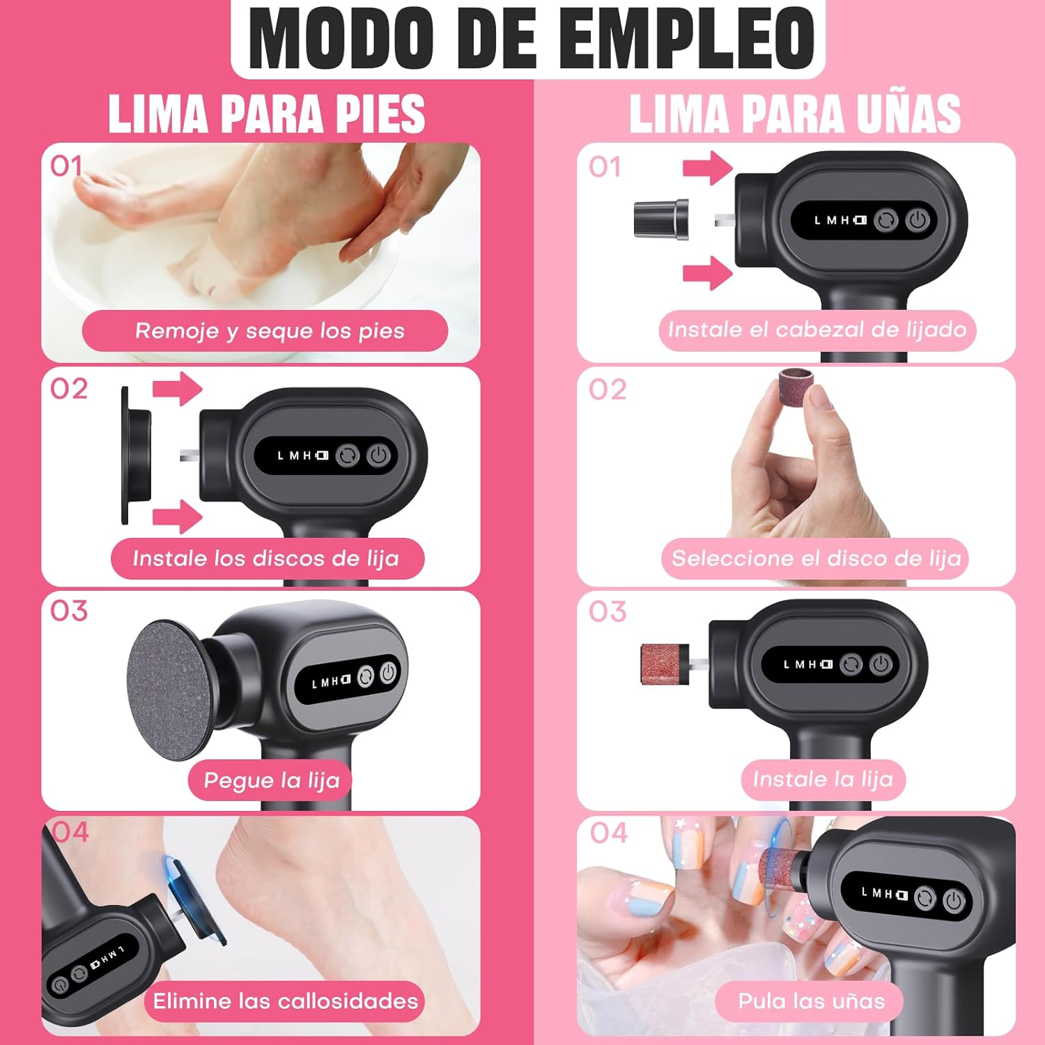 Bostar Electric Foot File 6 Speed Pink image number 3