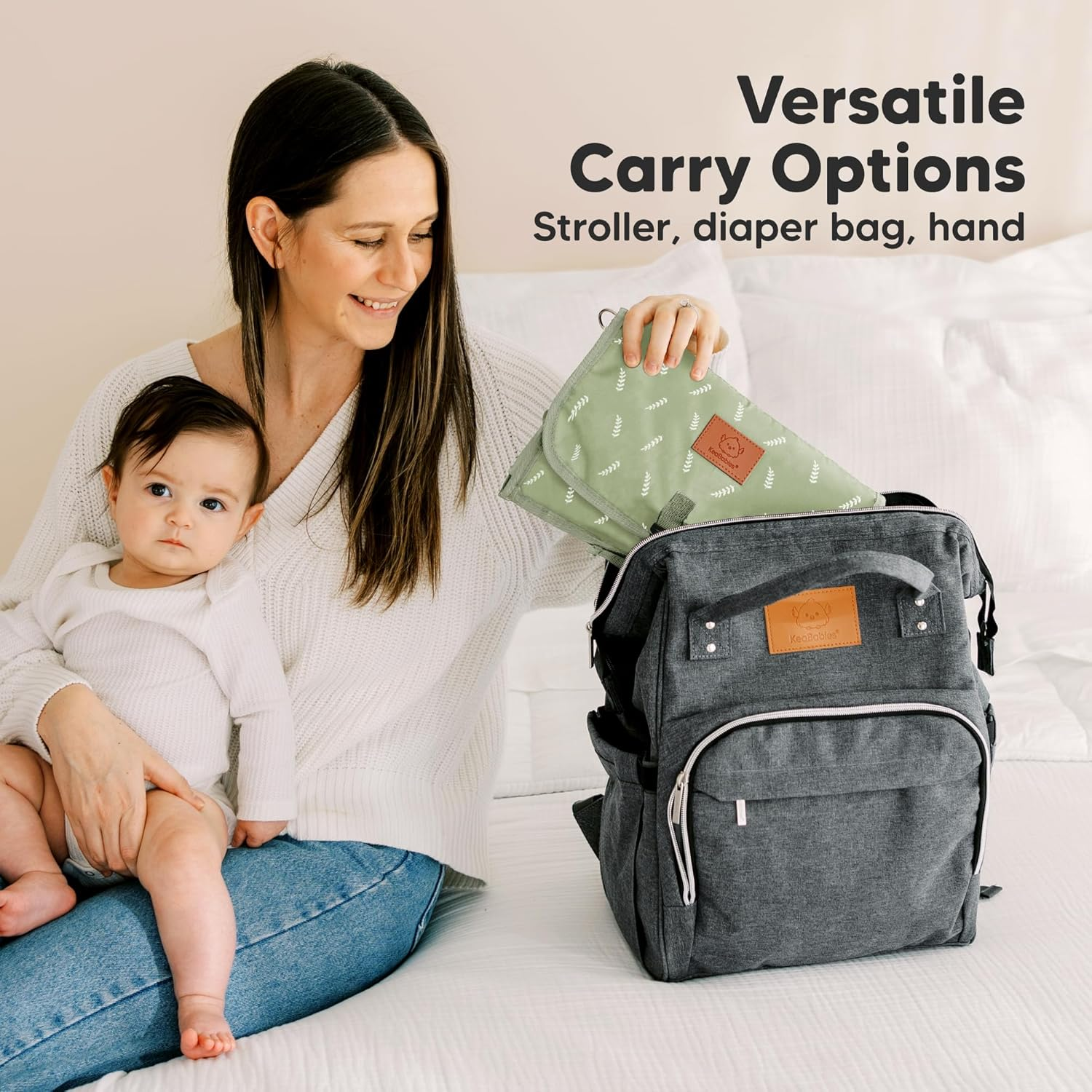 Keababies Portable Diaper Changing Pad - Large Waterproof Baby Changing Mat, Compact Travel Diaper Clutch, Functional Pockets Fit Newborn Essentials, Wipeable & Padded Baby Changer (Acacia) image number 3