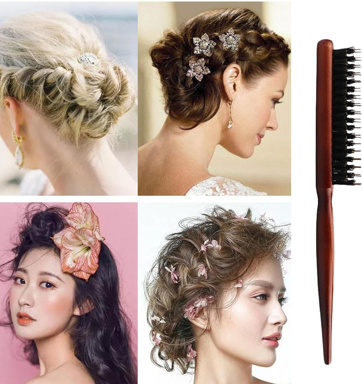 Bristle Hair Brush - Slick Back Hair Brush | Smoothing Styling Hairbrush | Soft Natural Bristles Brush for Thin and Fine Hair, Ergonomic Bristle Hair Brush for Women and Men image number 6