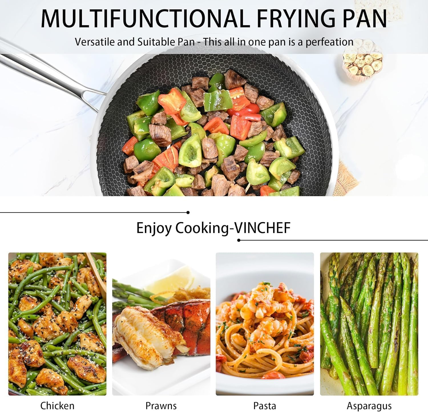 Wok with Oven-Safe Lid - anti Scratch Kitchen, for Saut&eacute;ing, Roasting, Broiling &ndash; Large 30Cm Stainless-Steel Skillet - German GREBLON Non-Stick Shield Technology image number 2