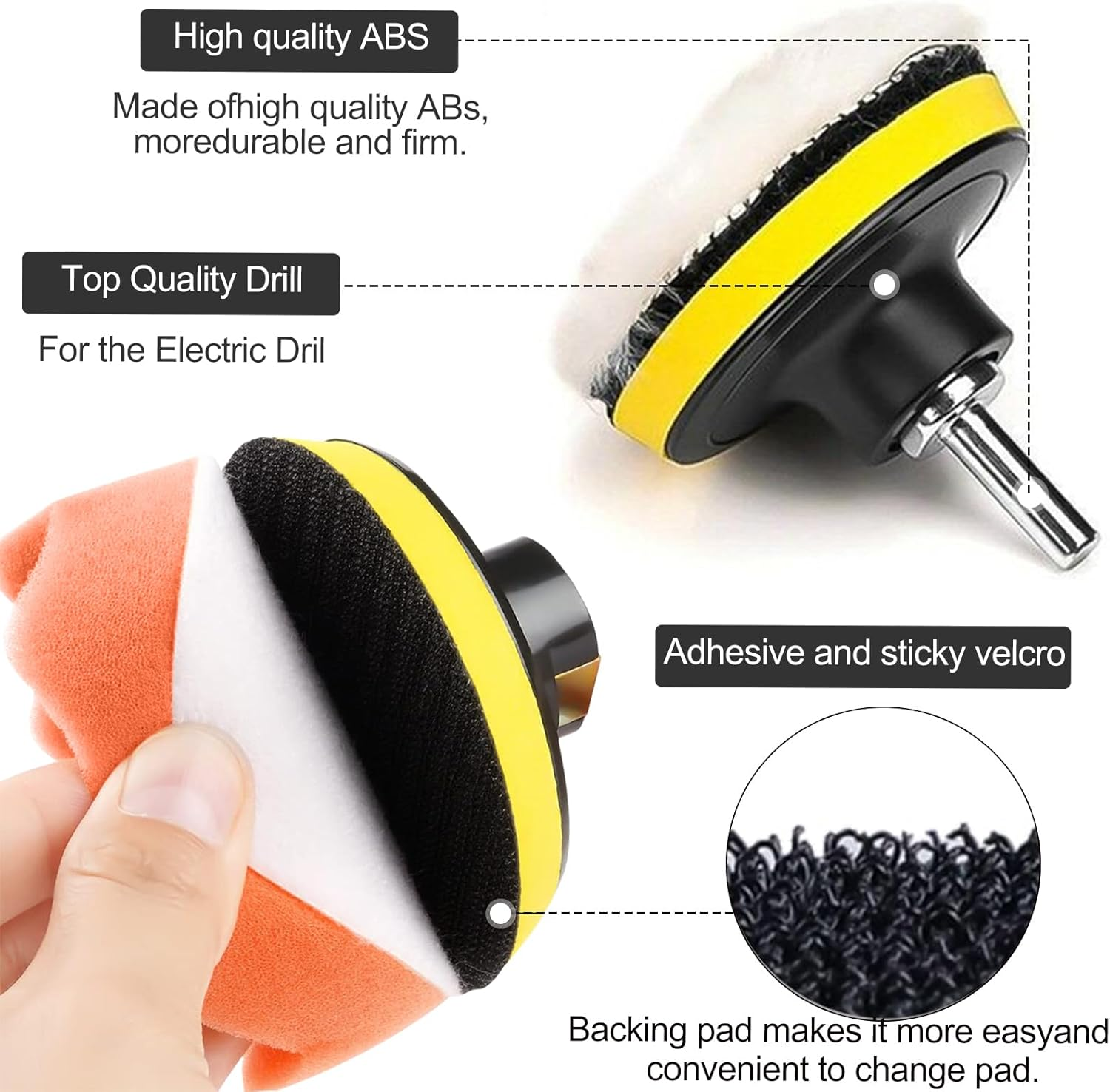 3 Inch Car Foam Drill Polishing Pad, Kits of 24 Pcs, Car Sponge Buffing Pads, Woolen Buffer Pads, Suction Cup with Drill Adapter for Car Polishing Waxing Sealing Glaze image number 3