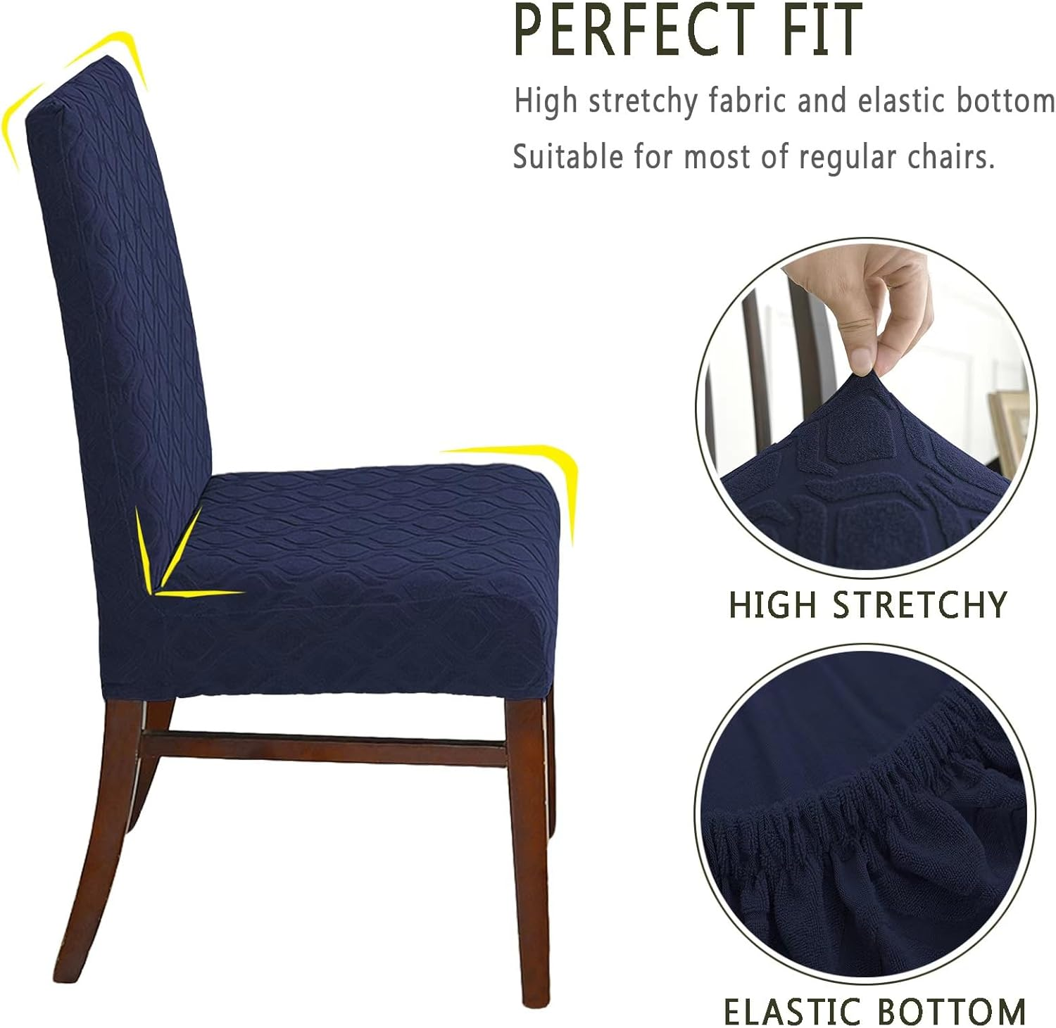 Waterproof Chair Covers Set of 6 Stretch Washable Armless Chair Slipcovers for Dining Living Room,Hotel, Banquet (Navy Blue)