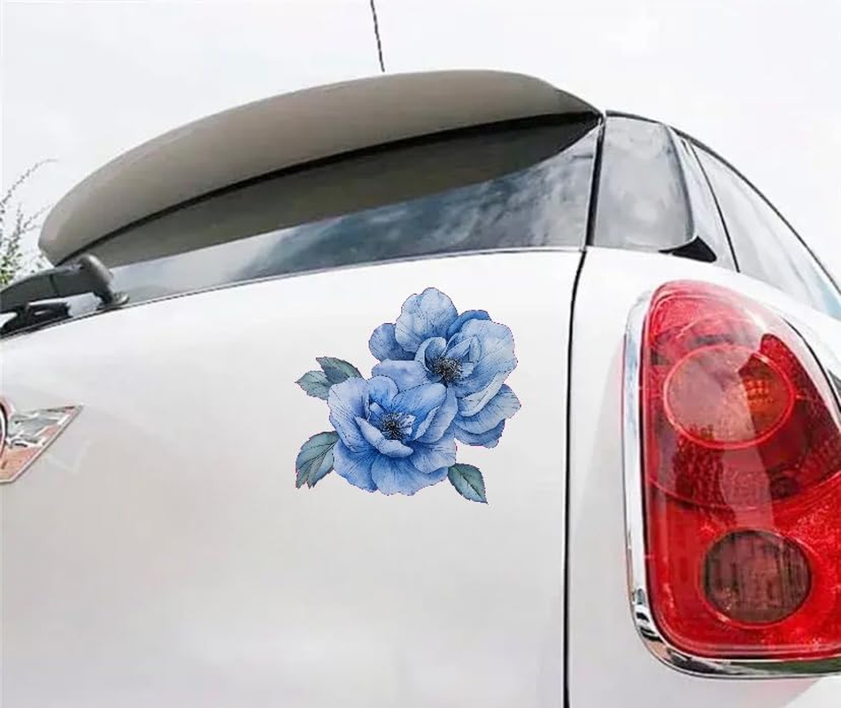 Watercolor Perennial Geranium Flower Car Vinyl Decal, Blue Floral Sticker for Bumper Side Mirror Window, Vehicle Decoration Decal, Lower (Blue) image number 1
