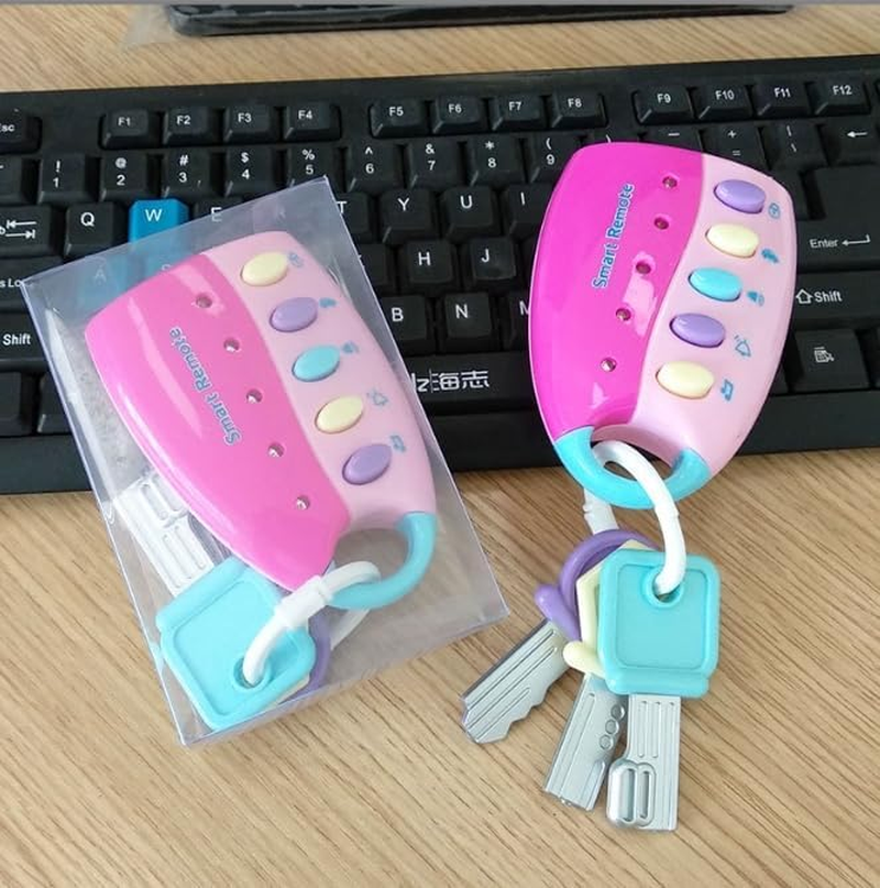 Musical Smart Remote Key Toy Set with Sound and Lights - Baby Colorful Remote Pretend Car Keys (Pink)