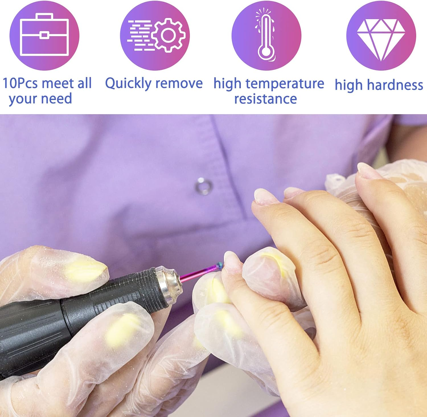 BQAN Nail Drill Bits, 10Pcs 3/32 in Carbide Professional Drill Bit Set for Nail Tech, Remove Acrylic Gel Nails, Manicure with 75Pcs File Sanding Bands (#80#120#180 Grits) - 17Pcs image number 2