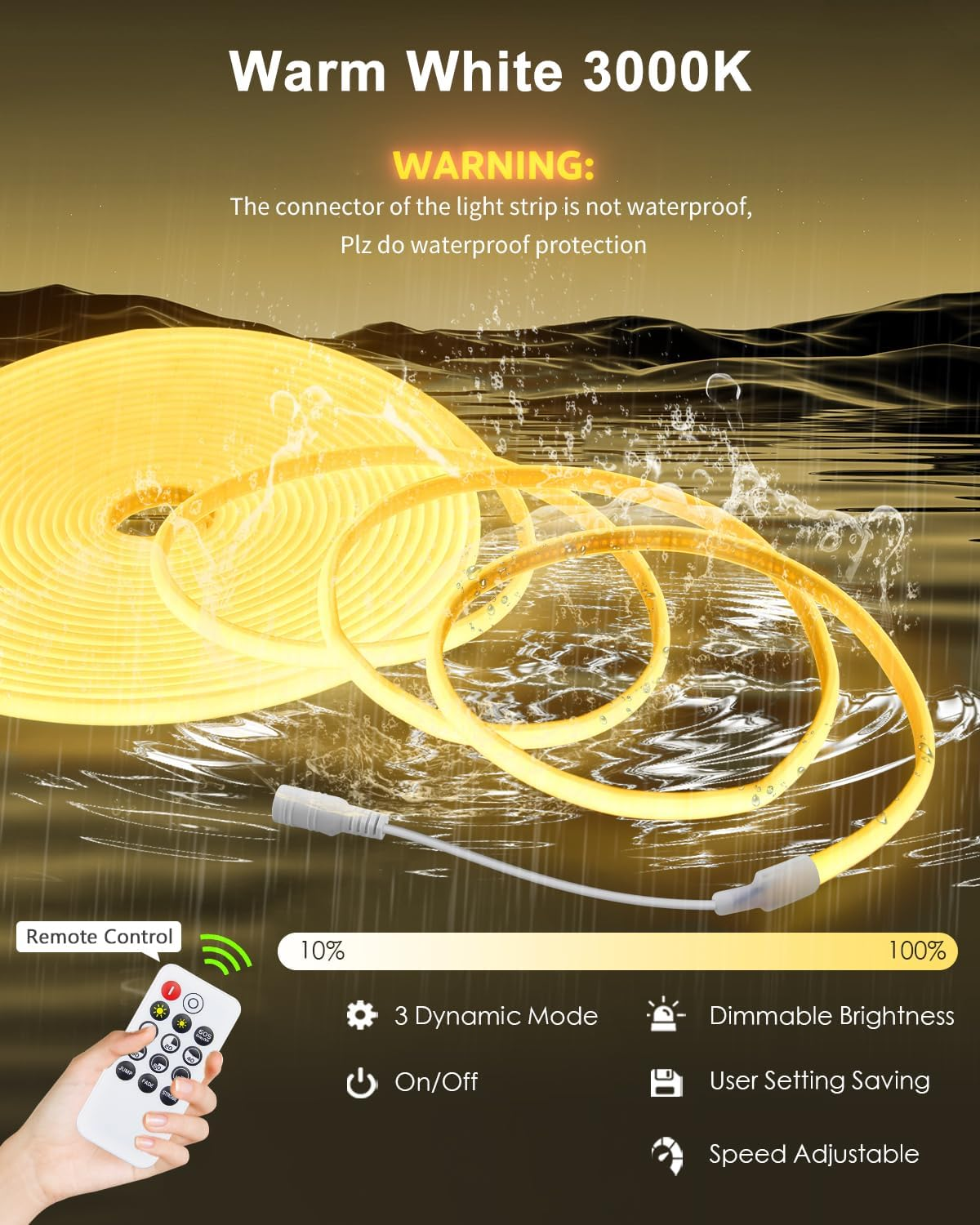 ALITOVE 32.8Ft Outdoor COB LED Lights Waterproof Dimmable Warm White Neon LED Strip Lights Kit Surper Bright 3200LED Continuous 10M Rope Light for Home Accent Lighting Christmas Holiday Decoration image number 3