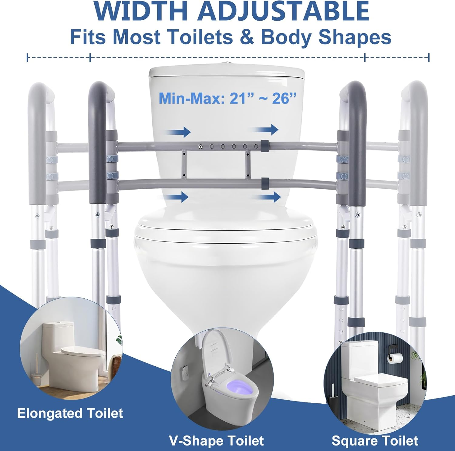 KPEPIX Toilet Safety Rails - Stand Alone Toilet Safety Frame & Grab Bar, Adjustable Toilet Seat Riser for Seniors, Raised Toilet Seat with Handles - Toilet Riser Fits Most Toilet image number 5