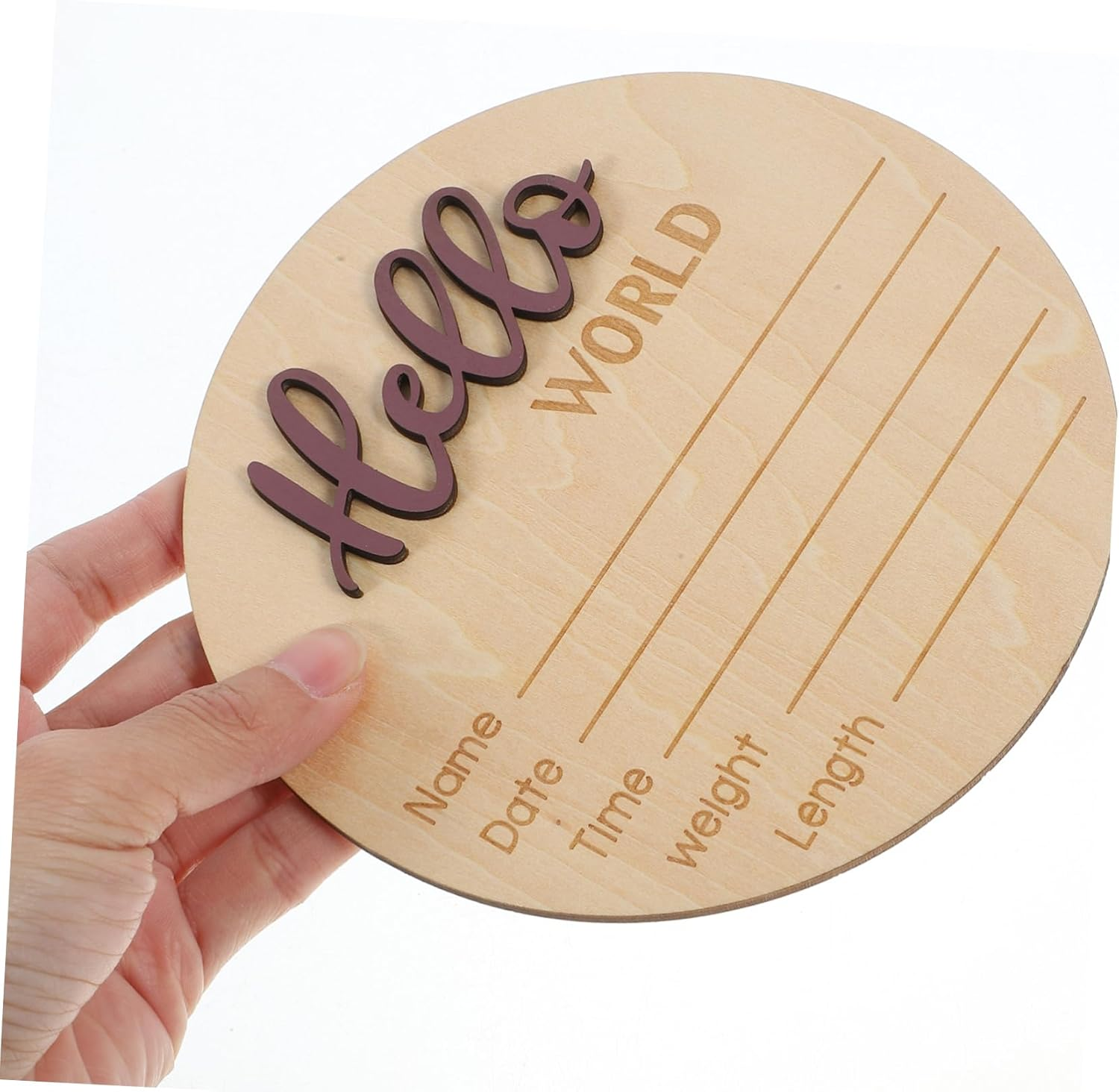GARVALON Birth Announcement Sign Newborn Name Photography Accessory Wooden round Board Easy to Use image number 3