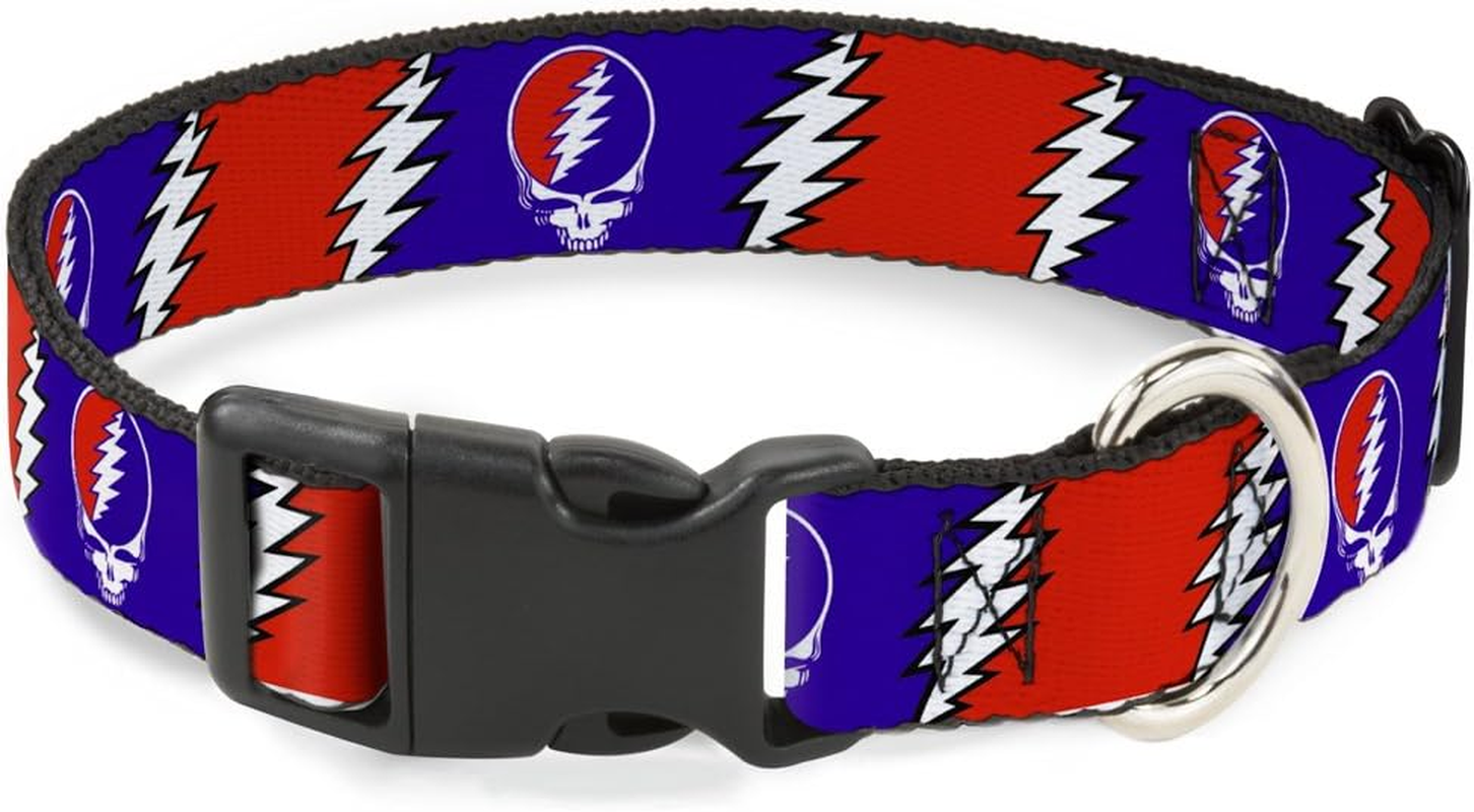 Dog Collar Plastic Clip Steal Your Face Lightning Bolt Repeat Red White Blue 15 to 26 Inches 1.0 Inch Wide