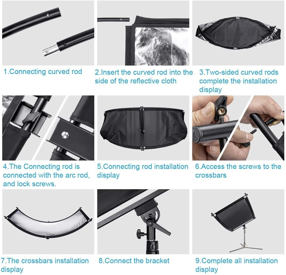 FOMITO U Style Light Reflector 178X65Cm Arclight Curved Eyelighter Lighting Diffuser for Photography Stuido Filming Shooting, Black/White/Gold/Silver(Not Included Light Stand) image number 3