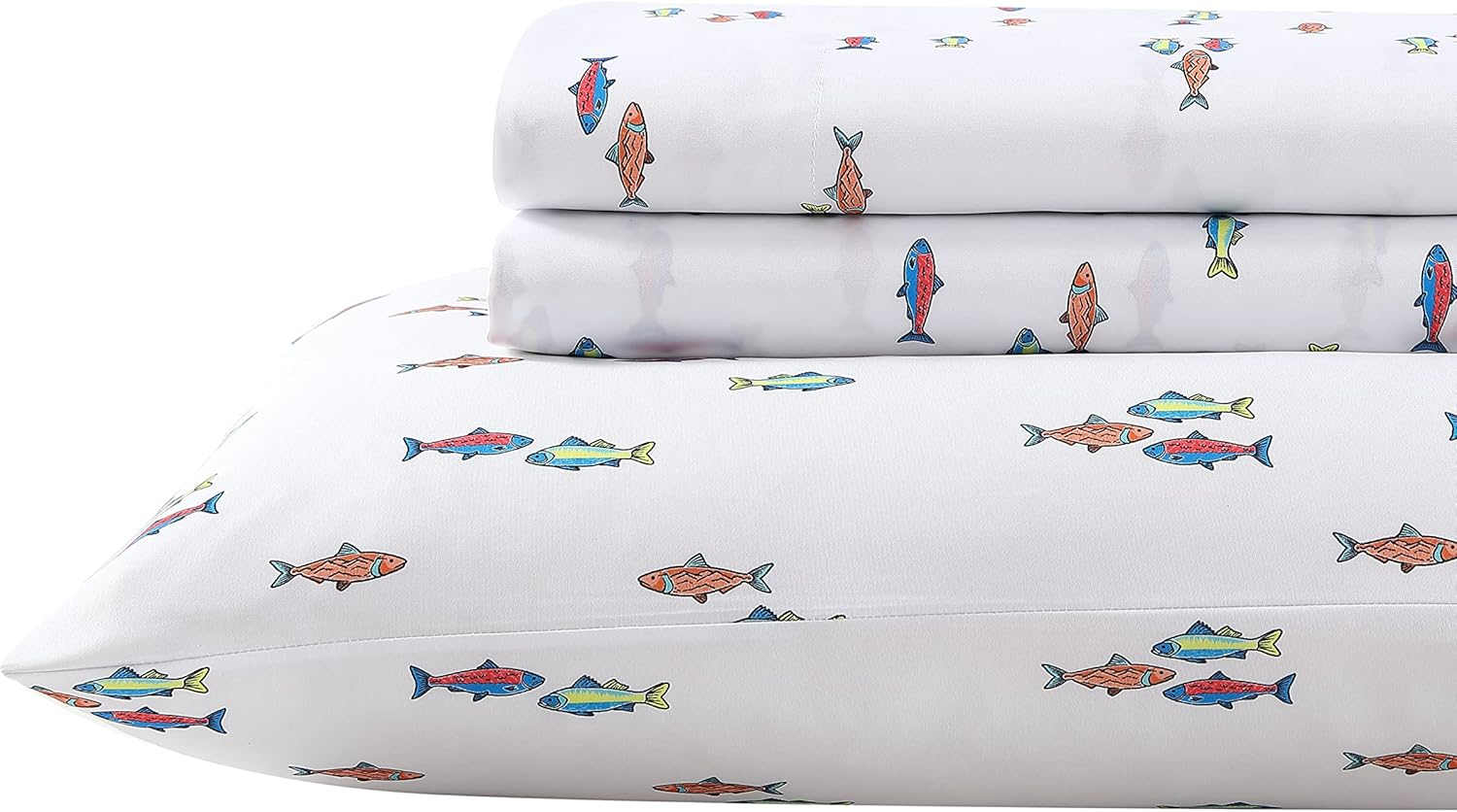 Eddie Bauer Kids - Queen Sheets, Stain Resistant Kids Bedding, Ideal for Toddler Bedding Set (Fish Lake White, Queen)