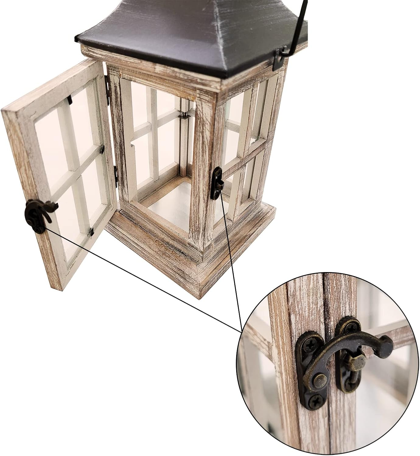 Auto-Plaza Vintage Wooden Decorative Lantern Candle Holder Rustic Farmhouse Wedding Centerpiece Lantern for Table Mantle Wall Hanging Display Party Home Decor Indoor Outdoor X'Mas (Style A) image number 1