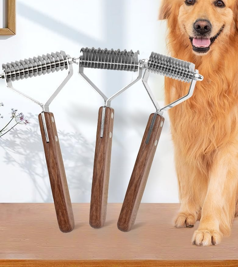 Blunt Dematting Undercoat Grooming Rake Stripper Tool for Dogs and Cats, Stainless Steel with Wooden Handle, 20-Blade (Style 1, 1 Pc) image number 2