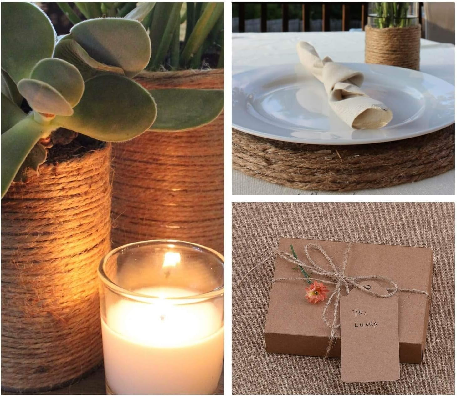 Natural Jute Twine 656 Feet 6 Ply 3Mm for Arts Crafts Gift Christmas Industrial Packing - Durable String for Gardening Applications (2 PCS X 328 Feet) image number 5