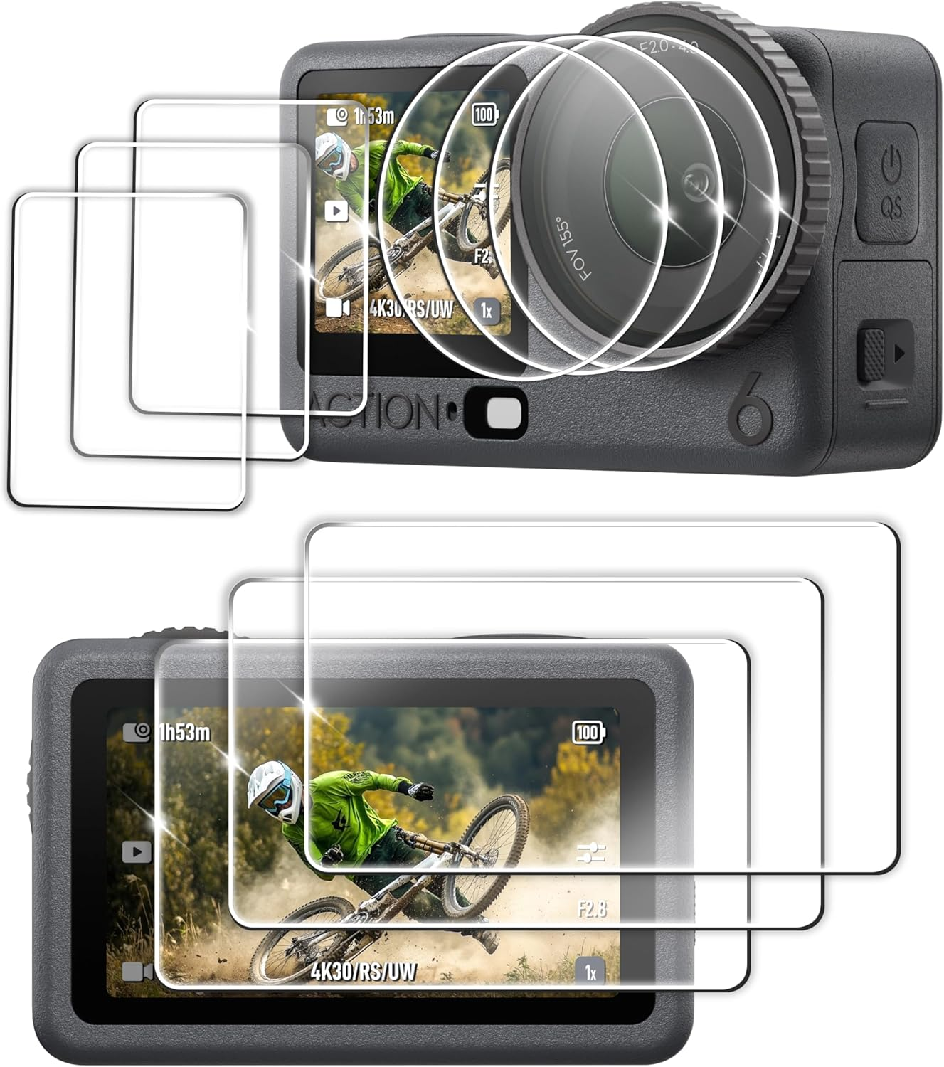 Fitstill 10PCS Screen Protector Appliable for DJI Osmo Action 6,Ultra HD 0.3Mm Tempered Glass,9H Hardness Scratch Resistant Anti-Fingerprint Bubble Free Action6 Camera Accessories Kit image number 1