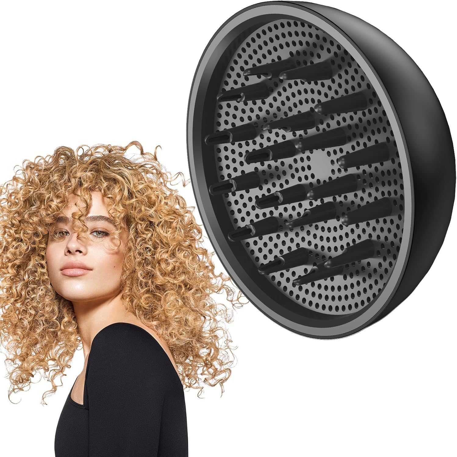 Diffuser Hair Dryer, LAMPICK Diffuser Attachment for Hair Dryer for Curly & Wavy Hair, Hair Diffuser for Curly Hair for Home Salon Gym Women Men & Pet Grooming (Grey)