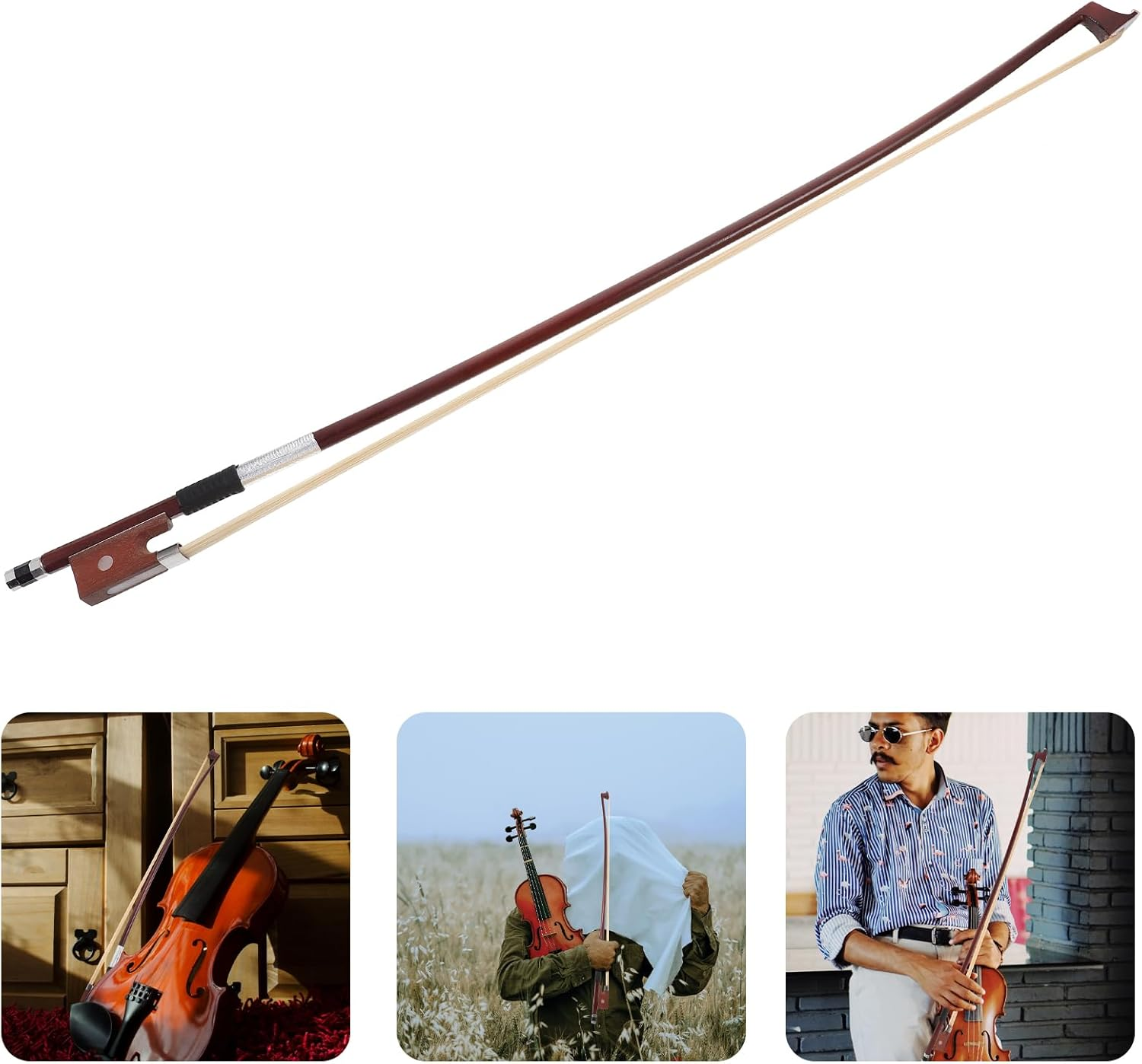 Violin Bow Practice Wood Guitar Accessory Horsehair Violin Bow 1/4 Violin Bow Carbon Fiber Violin Bow Arbor Violin Bows Violin Accessories for Beginners Child Violin Strings Wooden Electric image number 2