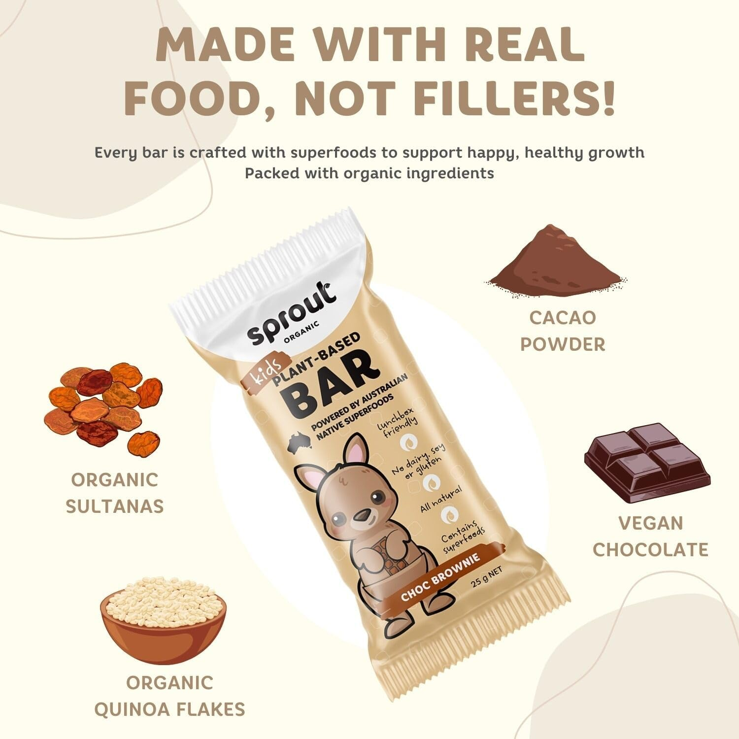 Sprout Organic Kid'S Snack Bar, Plant-Based Baby Food for 12 Months and Above, Baby Foods Enriched with DHA, Lactose-Free, Soy-Free, Australian Made, Pack of 4 (Pack of 4, Choc Brownie) image number 2