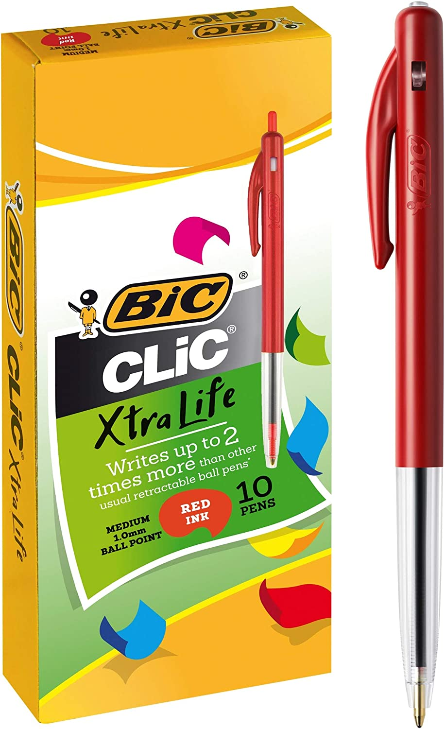 BIC 922619 Clic Retractable Ball Pens Medium Point (1.0 Mm) - Red, Box of 10 image number 6