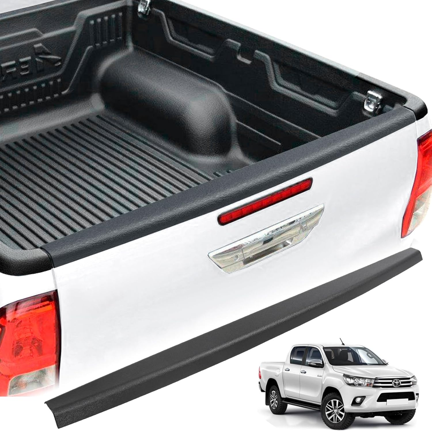 Tailgate Protector Rail Cover Guard for Toyota Hilux 2015-2020 N80 Revo Accessories, Textured Matte Black Rear Tailgate Cover Cap Trim, 1PC image number 3