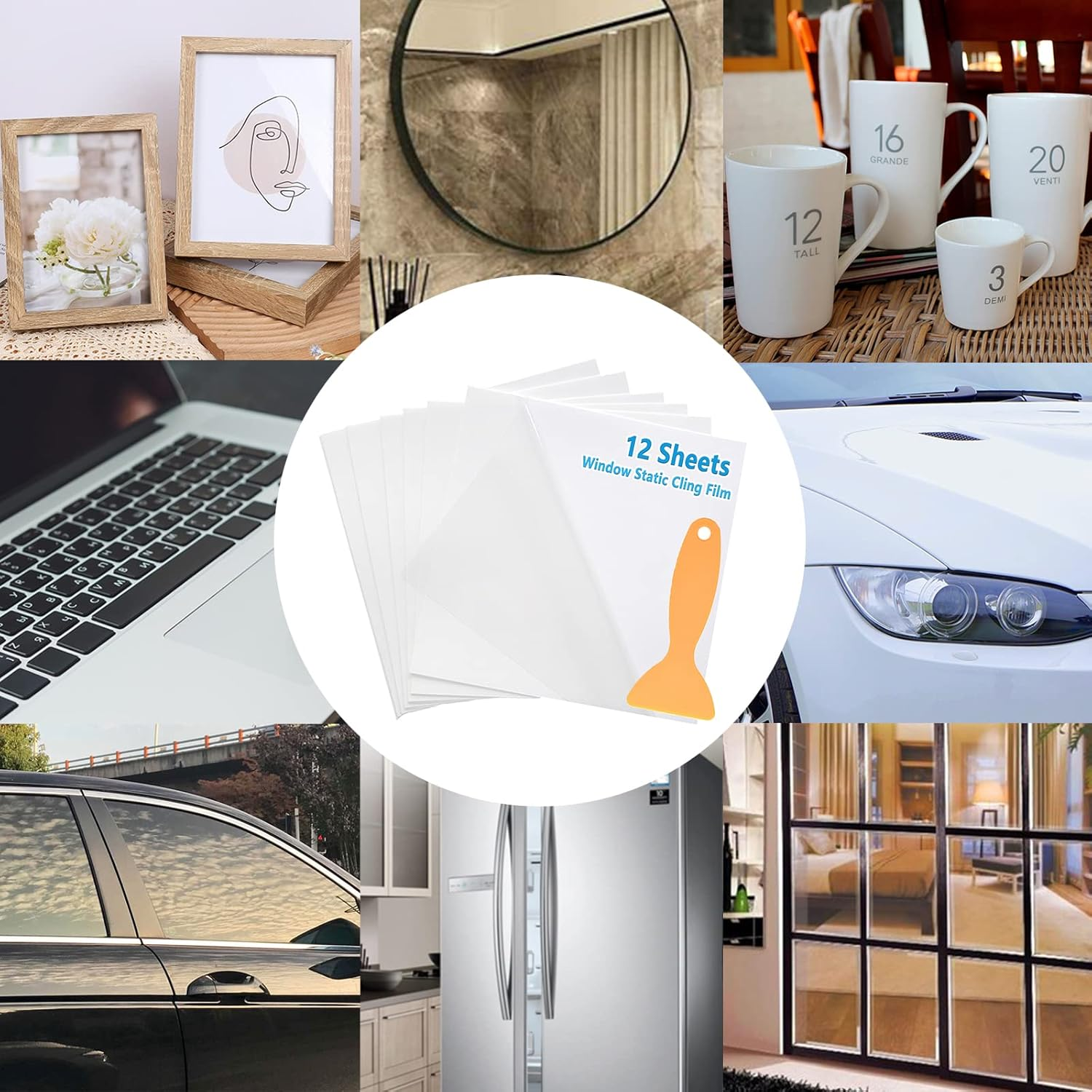 Car Window Static Cling Film - Windshield Sticker Applicator, Clear Decals for Cars, Parking Permit Inspection Holder, 12PCS 6.3''&times;6.3'' image number 2