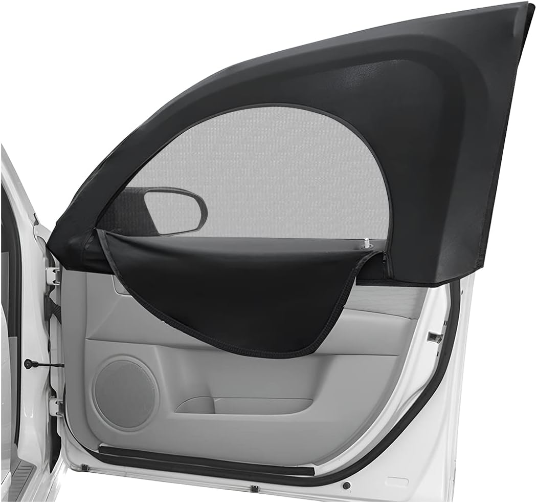 Loyaforba 2Pcs Car Window Shade, Zipper Breathable Side Sun Mesh, Auto Stretchy Front Rear Curtain Rays Cover Screen for Baby, Universal Vehicle Camping Privacy Protection (Rear/35.4''&times;20.5''), Black image number 6