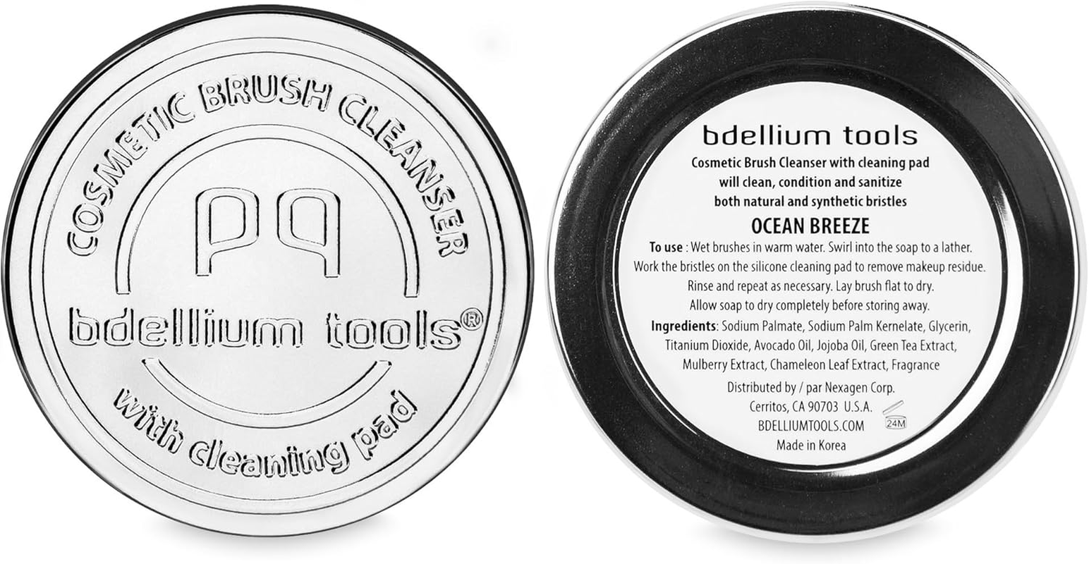 Bdellium Tools Cosmetic Brush Cleanser (Solid Brush Soap) with Cleaning Pad - Ocean Breeze Scent (Blue)