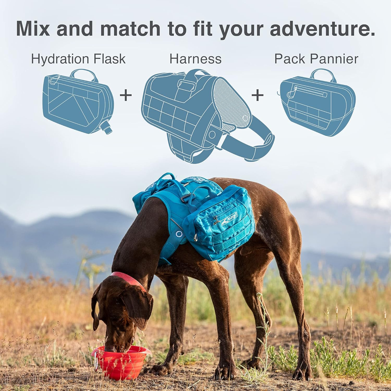 Kurgo Backpack Dog Harness Pack Add-Ons, Tactical MOLLE Pouch for Harnesses, Detachable Service Dog Pouches, RSG Pack Pannier (Coastal Blue) image number 2