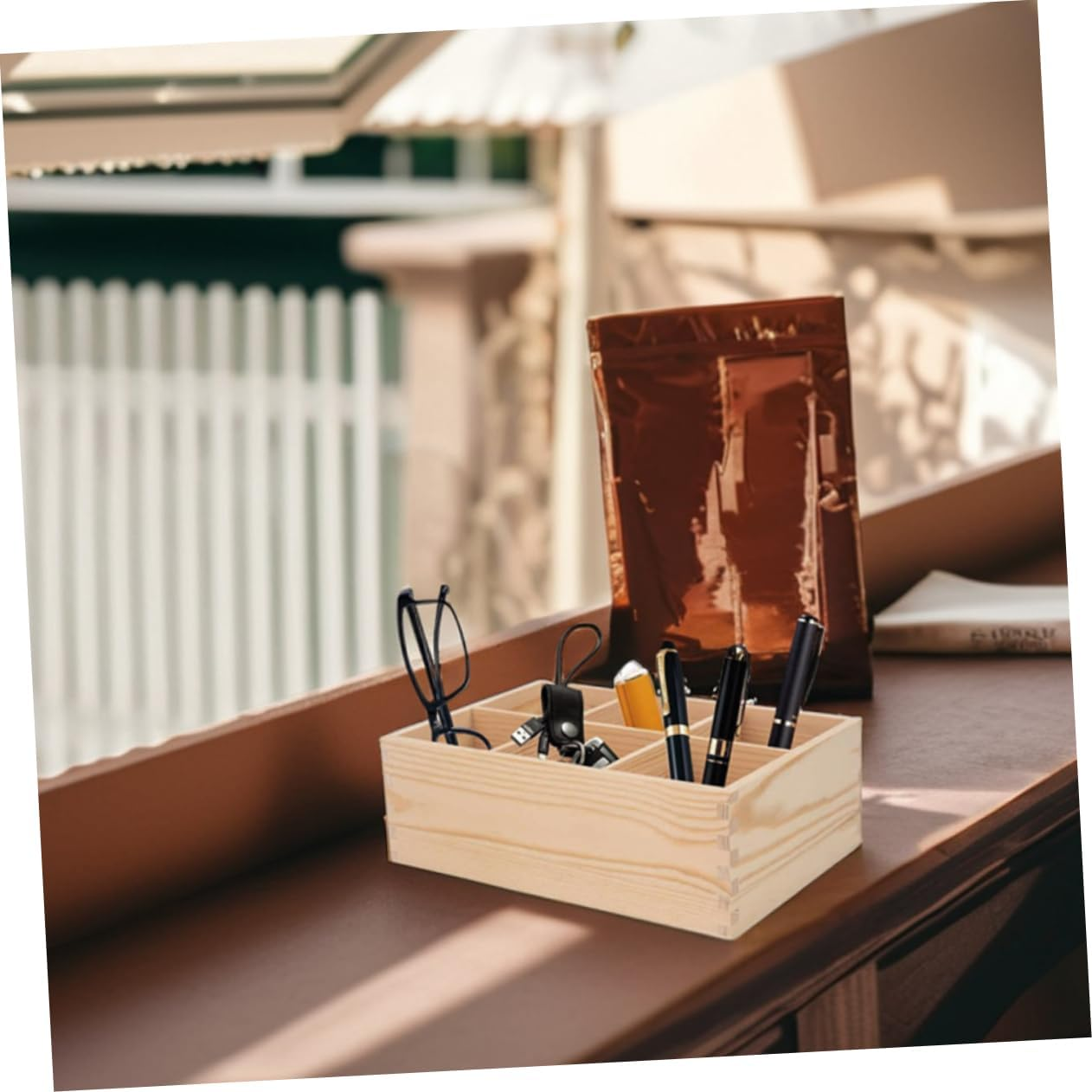 COHEALI 2Pcs Multipurpose Storage Box Wooden Pencil Case Compartments Rotating Organizer for Art Supplies and Makeup Brushes for Office Desk image number 3