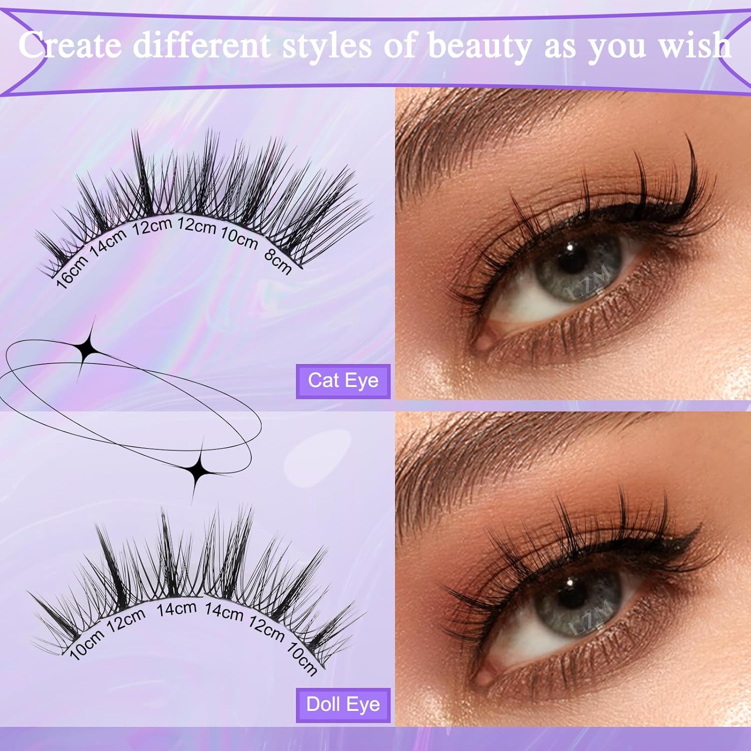 LZM Individual Manga Eyelashes 144PCS 8-16Mm C Curl Natural Thin Strip Reusable Individual Eyelash Extensions Manga Cluster Lashes (DL02-C-MIX) image number 5