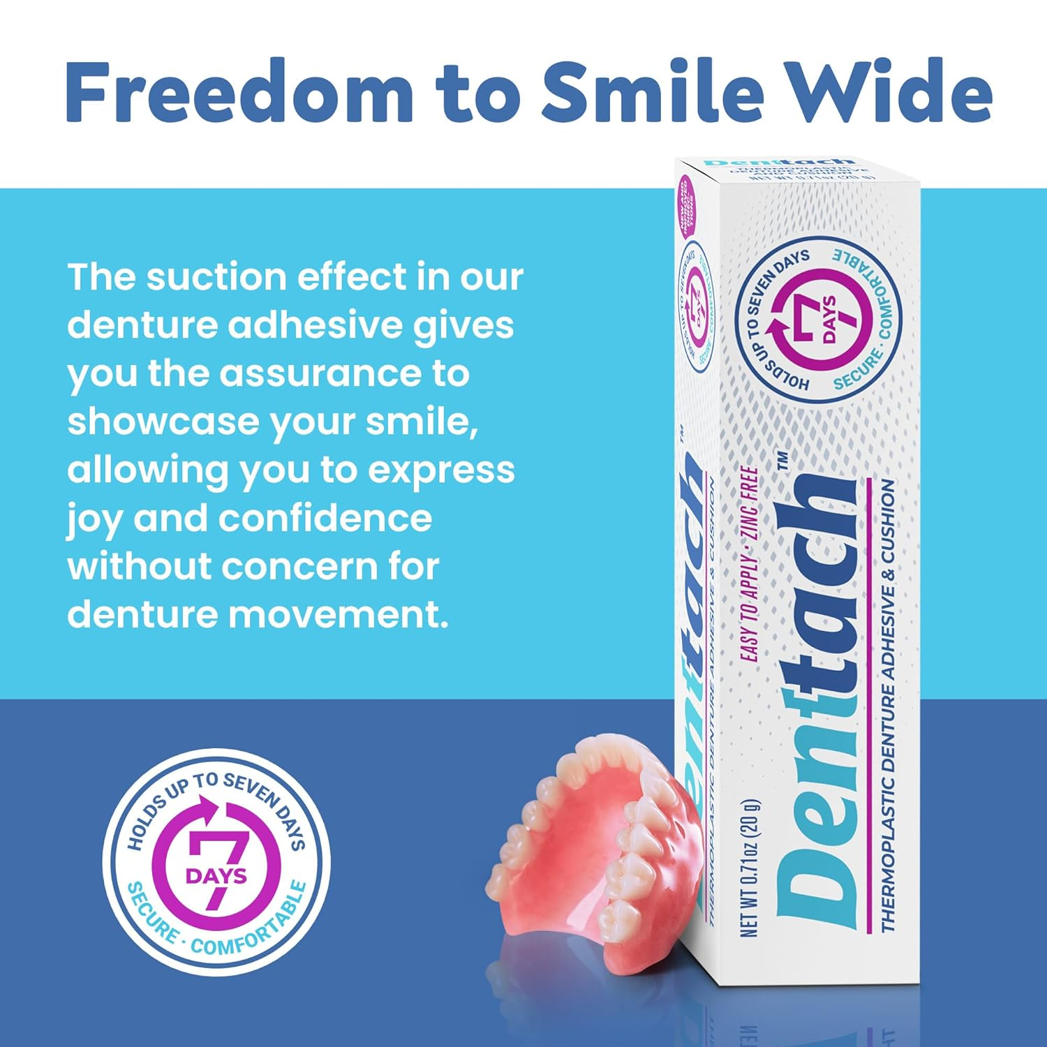 Denttach Denture Adhesive, Thermoplastic Denture Adhesive, Cushion and Reliner, Comfortable, Secure Denture Grip for up to 7 Days, Non Glue, Zinc Free, Long Holding Denture Reliner (Pack of 3) image number 2
