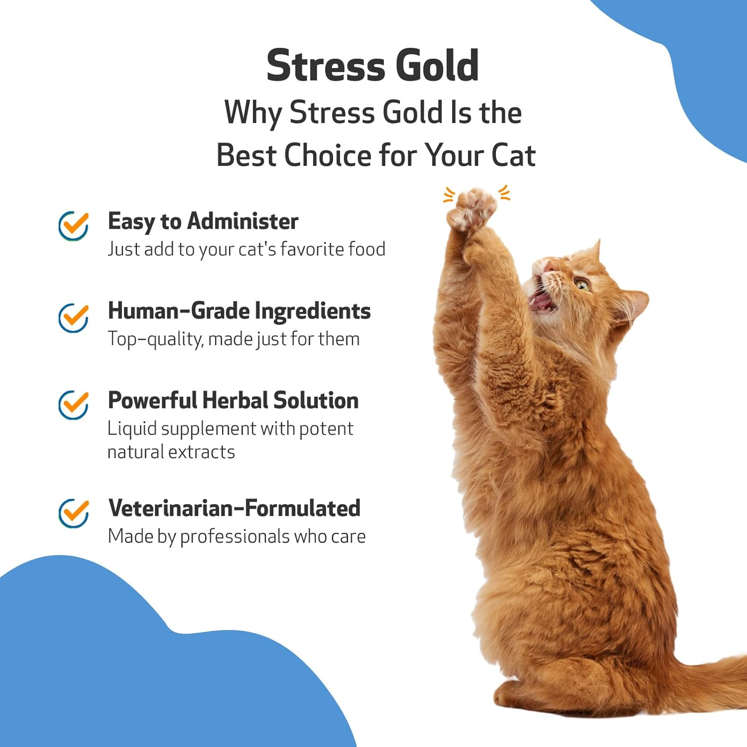Pet Wellbeing Stress Gold for Cats - Occasional High Stress and Restlessness, Supports Relaxation, Travel, Vet Trips, Skullcap, Valerian - Veterinarian-Formulated Herbal Supplement 2 Oz (59 Ml) image number 1