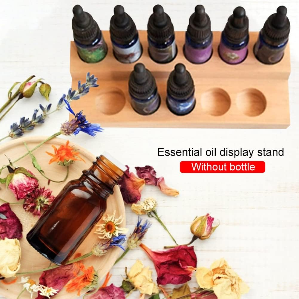 2 Tiers 11 Slots Oil Display Rack, Wooden Exquisite Stands Shelf Nail Polish Storage Organiser Aromatherapy Bottles Presentation Shelf
