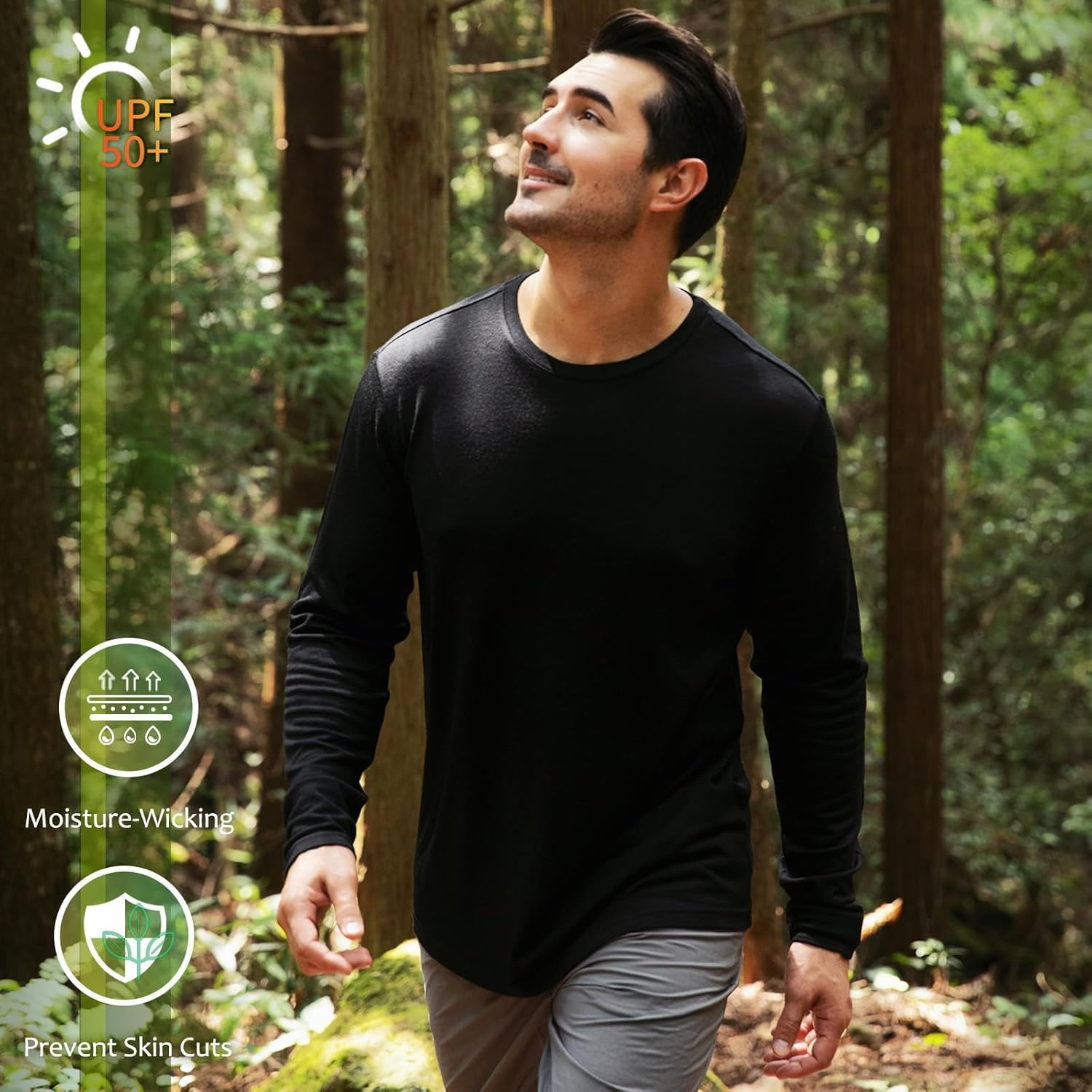 Merino Protect 100% Merino Wool Base Layer Mens Soft Long Sleeve Shirts Odor Resistance Thermal Underwear for Hunting Hiking image number 5