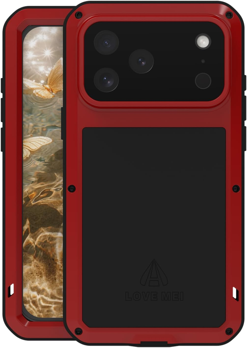 LOVE MEI Compatible with Iphone 17 Pro Max Case, Outdoor Sports Waterproof Military Heavy Duty Shockproof Dust/Dirt Proof Hybrid Aluminum Metal+Silicone+Tempered Glass Full Body Metal Cover (Black)