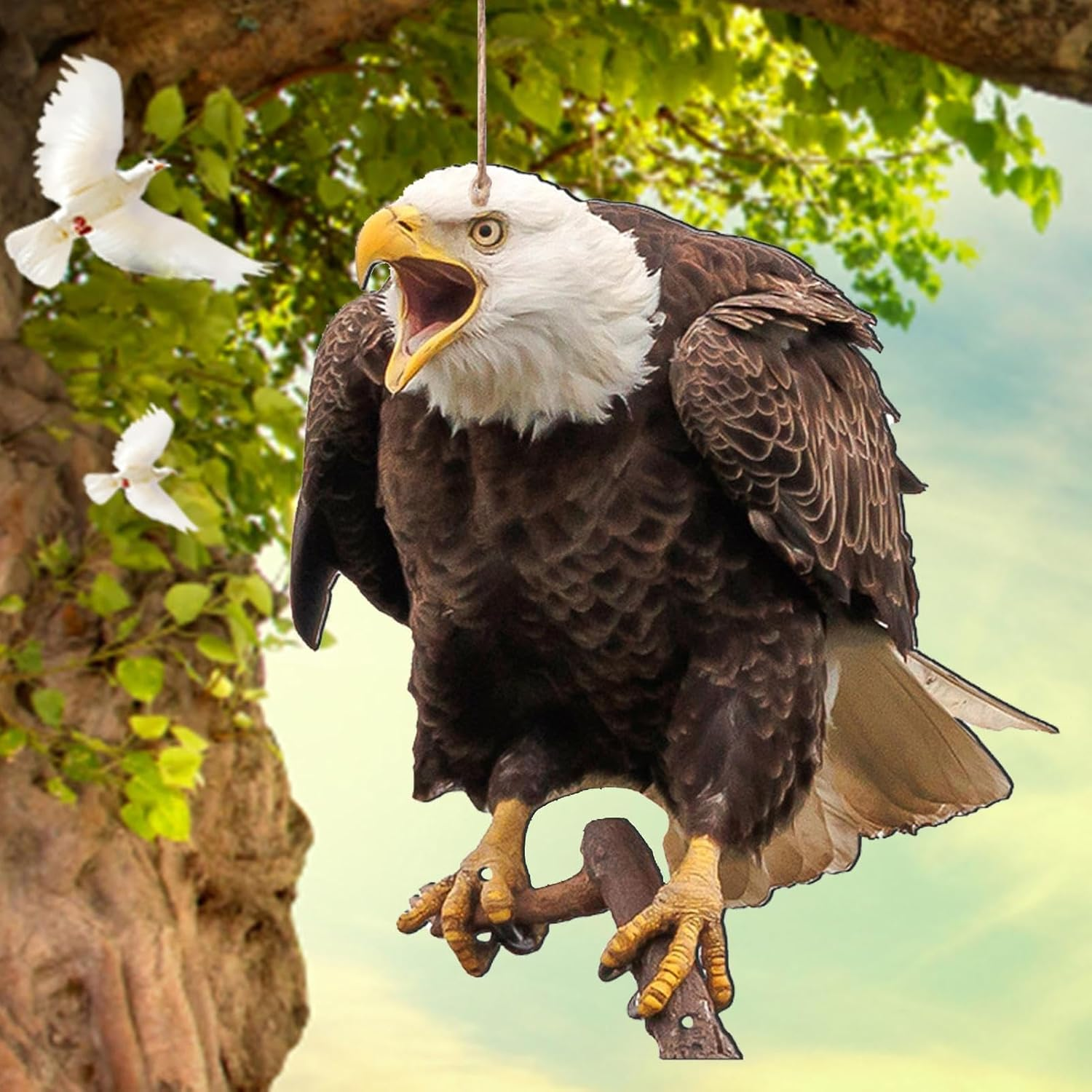 2 Pieces Hanging Hawk Bird Scarers for Gardens, Farm Protector Bird Scarer with Deterrents Reflective Tape, Pigeon Deterrents Scarers Hawk, Hawk Decoy to Scare Birds Away from Garage Home Roofs Ponds - C image number 6