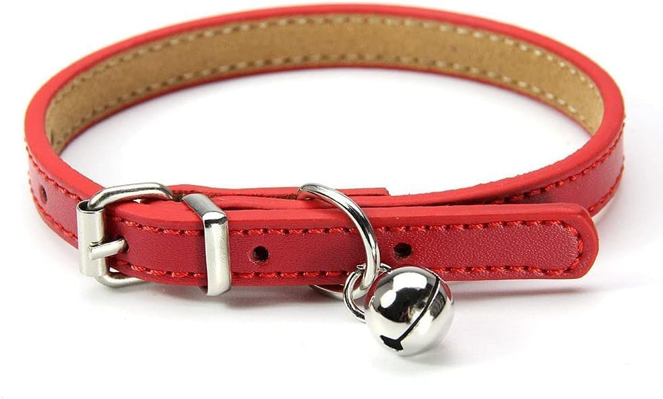 Weforu Dog Collar with Bell, PU Leather Adjustable Kitten Collar for Small Puppy Kitten (Red)