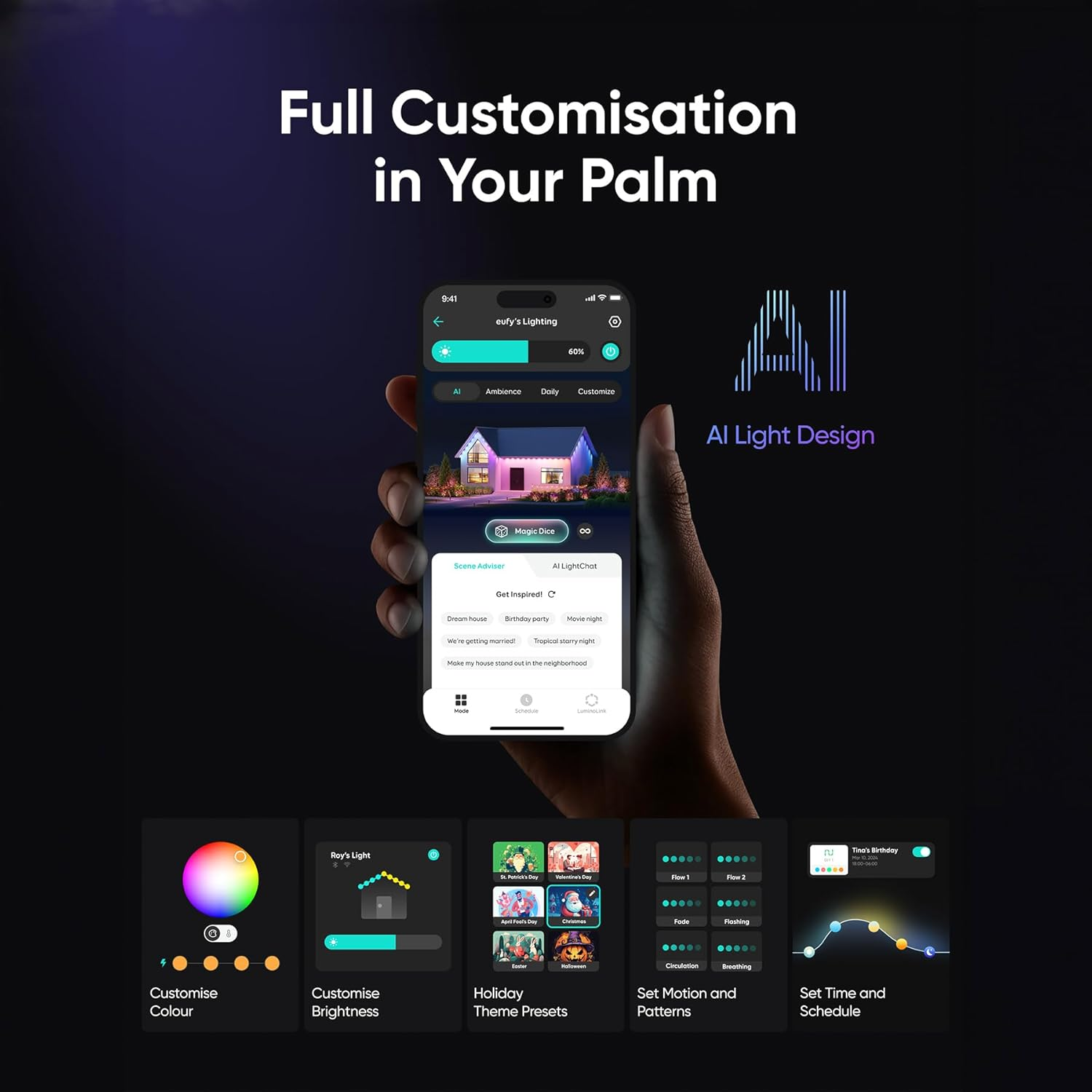 Eufy Outdoor Pathway Lights E10, 4-Pack, Smart Wired RGBWW LED Landscape Lights, 350Lm, IP65 Waterproof for Yard, Work with Alexa, App Control, Endless AI Light Themes for Festivals, Link with Cameras